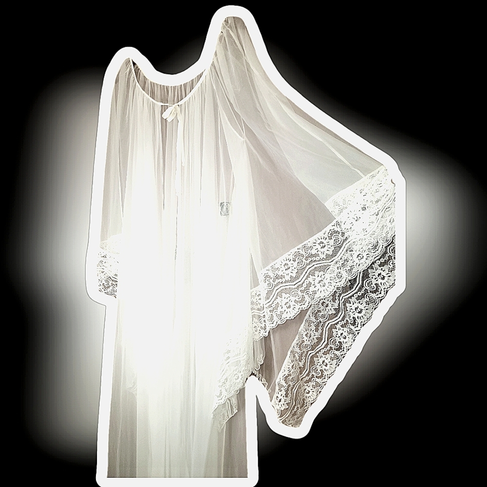 Vintage Angel Wings Satin Lace Sheer Bridal Robe